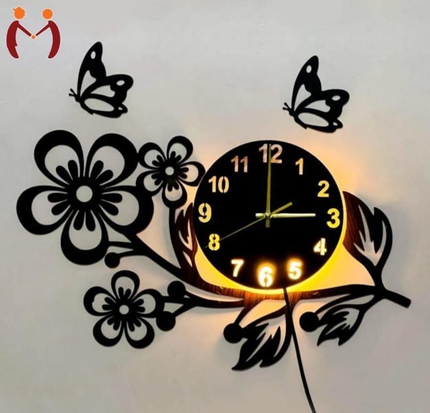 3D Flower Wooden Wall Clock With Premium Light